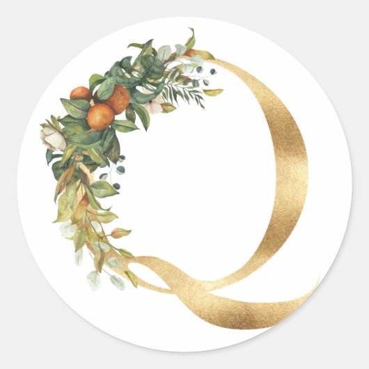 Bloemig monogram in goud Klassieke Ronde Sticker (Voorkant)