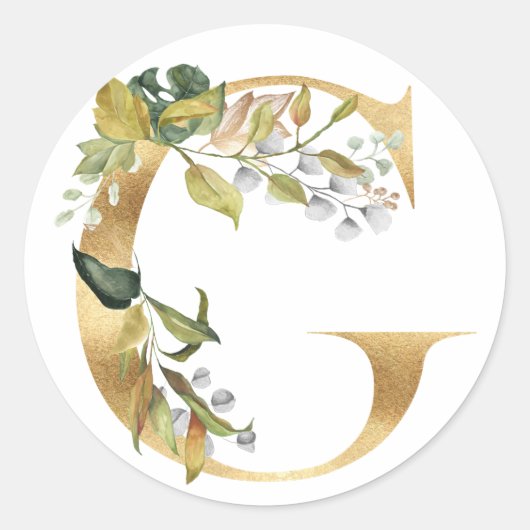 Bloemig monogram in goud Klassieke Ronde Sticker (Voorkant)