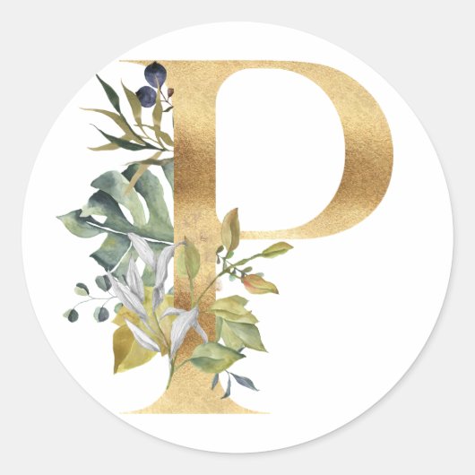 Bloemig monogram in goud Klassieke Ronde Sticker (Voorkant)
