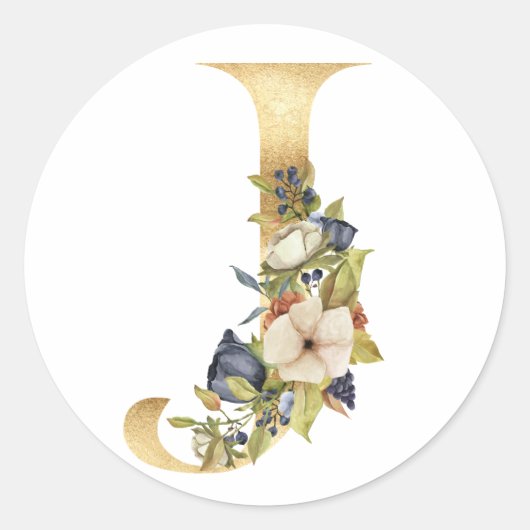Bloemig monogram in goud Klassieke Ronde Sticker (Voorkant)