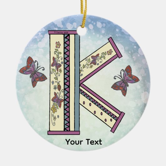 bloemig Monogram K Keramisch Ornament (Voorkant)