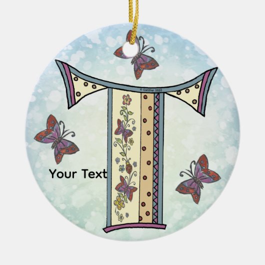 bloemig Monogram Keramisch Ornament (Voorkant)