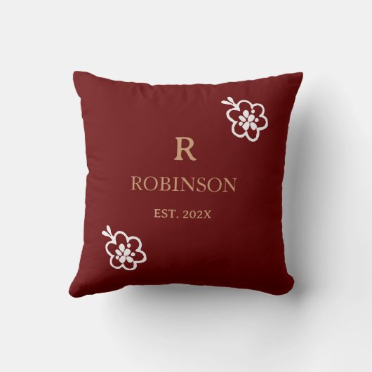 Bloemig Monogram Kussen | Rood & Goud Huisdecorati (Achterkant)