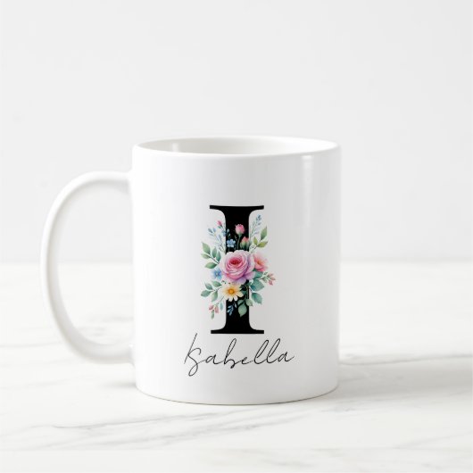 Bloemig Monogram – Letter I Koffiemok (Links)
