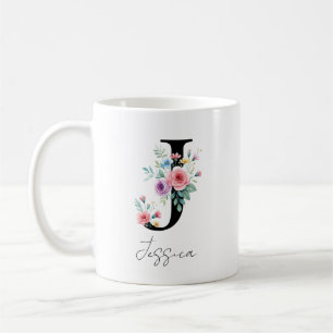 Bloemig monogram – Letter J Koffiemok