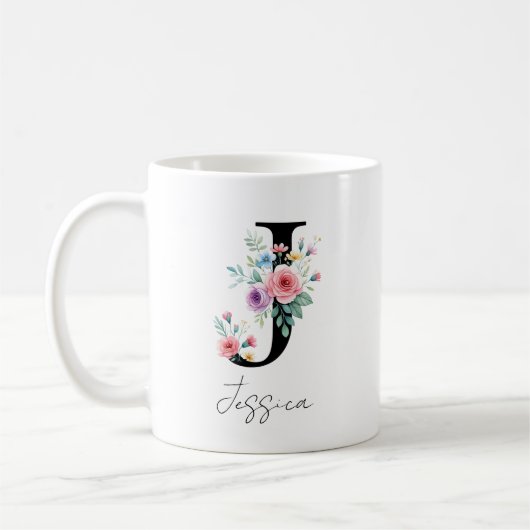 Bloemig monogram – Letter J Koffiemok (Links)