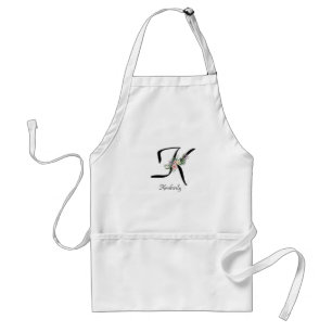 Bloemig monogram letter K Pensioen Schort