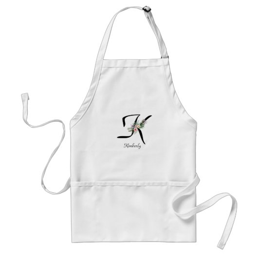 Bloemig monogram letter K Pensioen Schort (Voorkant)