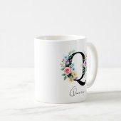 Bloemig Monogram – Letter Q Koffiemok (Voorkant rechts)