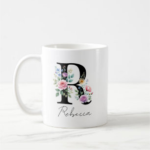 Bloemig Monogram – Letter R Koffiemok
