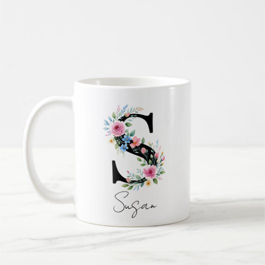 Bloemig Monogram – Letter S Koffiemok (Links)