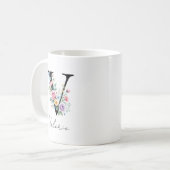 Bloemig Monogram – Letter V Koffiemok (Voorkant links)