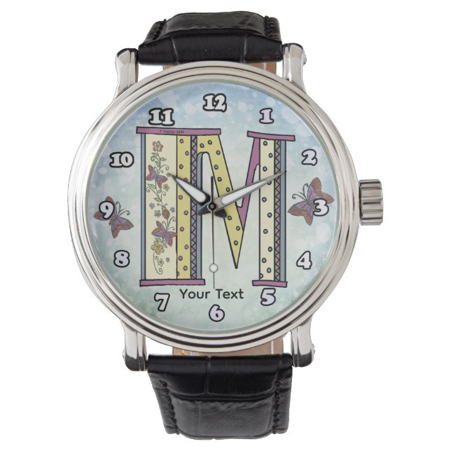 bloemig Monogram M Horloge (Voorkant)