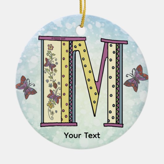 bloemig Monogram M Keramisch Ornament (Voorkant)