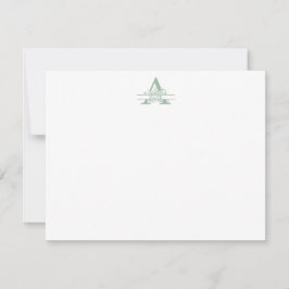 Bloemig monogram met groene Gingham-notitiekaart Notitiekaartje