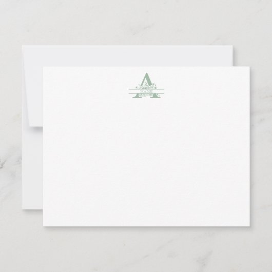 Bloemig monogram met groene Gingham-notitiekaart Notitiekaartje (Voorkant)