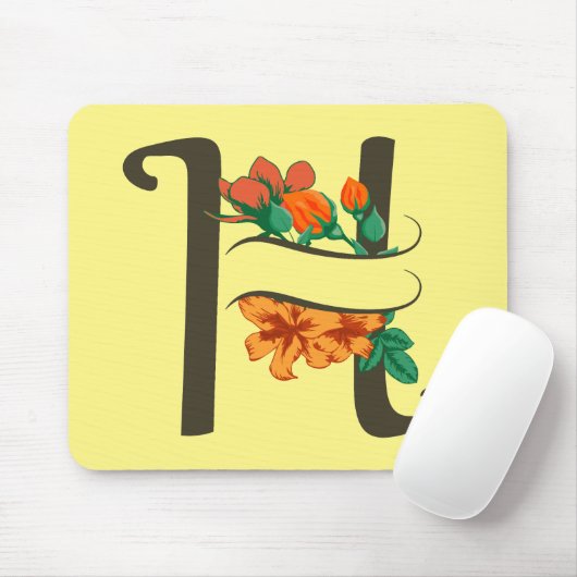 Bloemig monogram met hoofdletter H Muismat (Met muis)