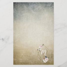 Bloemig monogram met vogels briefpapier