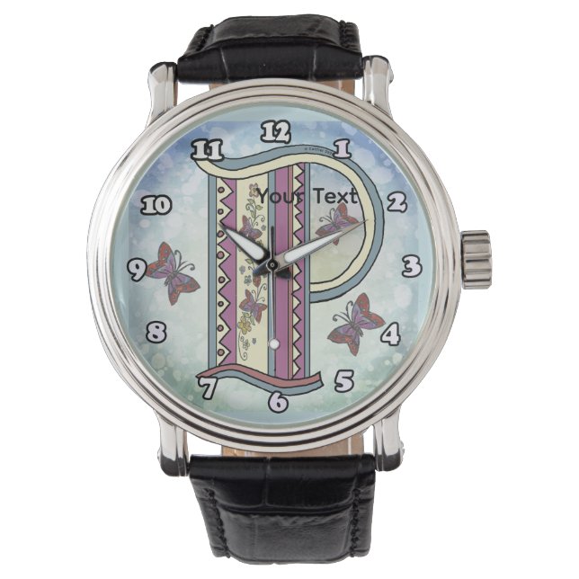 bloemig Monogram P Horloge (Voorkant)