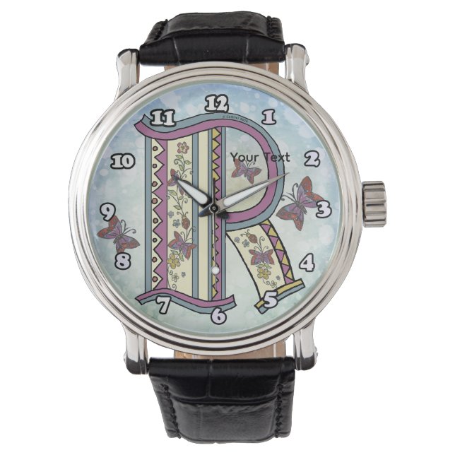 bloemig Monogram R Horloge (Voorkant)