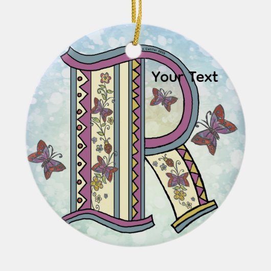 bloemig Monogram R Keramisch Ornament (Voorkant)