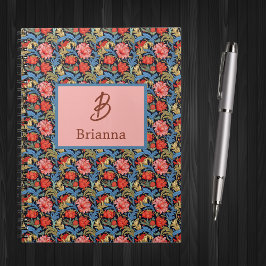 Bloemig monogram roze blauw William Morris stijl Notitieboek
