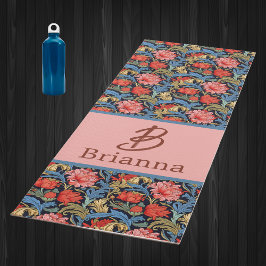 Bloemig monogram roze blauw William Morris-stijl Yogamat