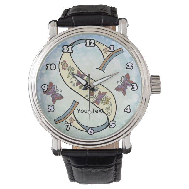 bloemig Monogram S Horloge (Voorkant)