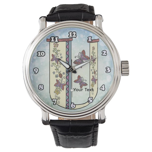 bloemig Monogram U Horloge (Voorkant)