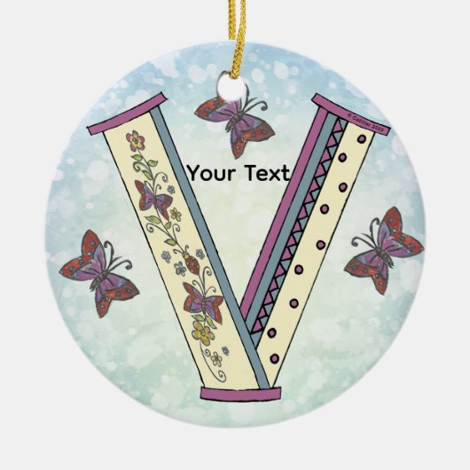bloemig Monogram V Keramisch Ornament (Voorkant)