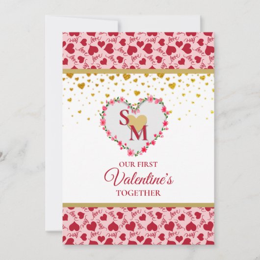 Bloemig Monogram Valentijnsdag met Gouden Hart (Voorkant)