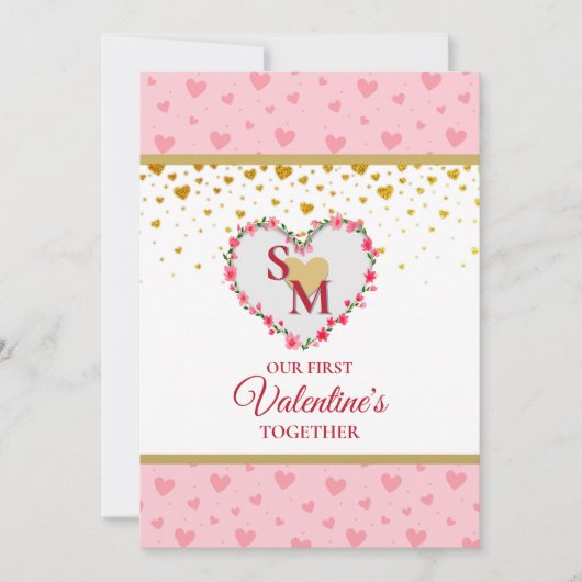 Bloemig Monogram Valentijnsdag met Gouden Hart (Voorkant)