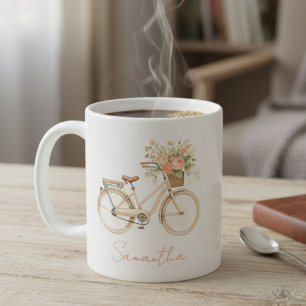 Bloemig Monogram Vintage Fiets Koffiemok