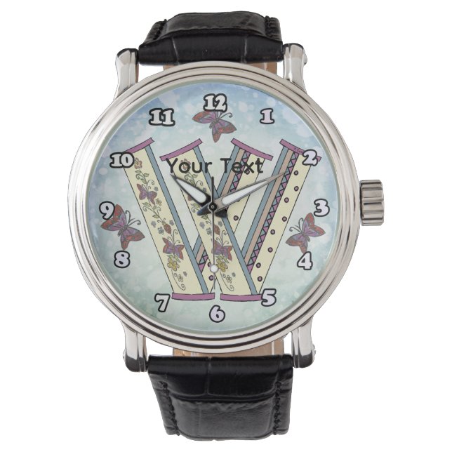 bloemig Monogram W Horloge (Voorkant)