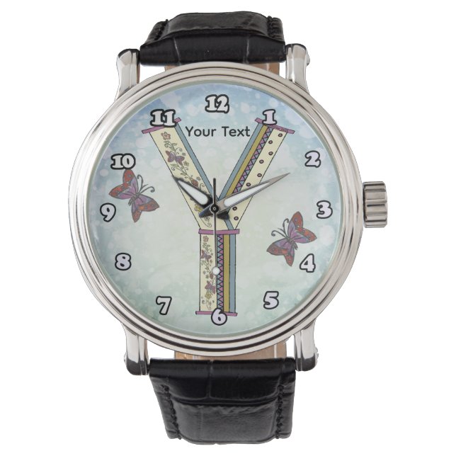 bloemig Monogram Y Horloge (Voorkant)