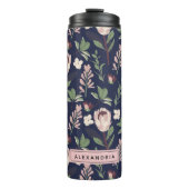 Bloemig Navy Monogram Thermosbeker (Voorkant)