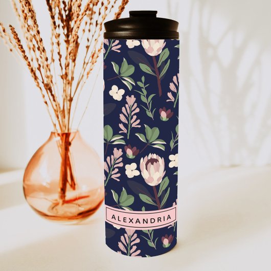 Bloemig Navy Monogram Thermosbeker