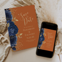 Bloemig Navyblauw Goud Verbrand Oranje Save the Da