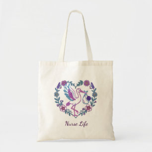 Bloemig Ontwerp van Verpleegstersleven met Vogel Tote Bag