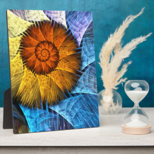Bloemig Oranje Geel Blauw Abstracte Kunst Fotoplaat