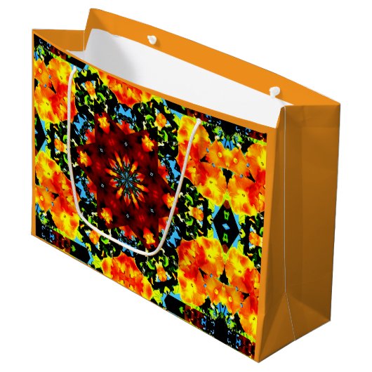 Bloemig Oranje Groot Cadeauzakje (Voorkant Gekanteld)