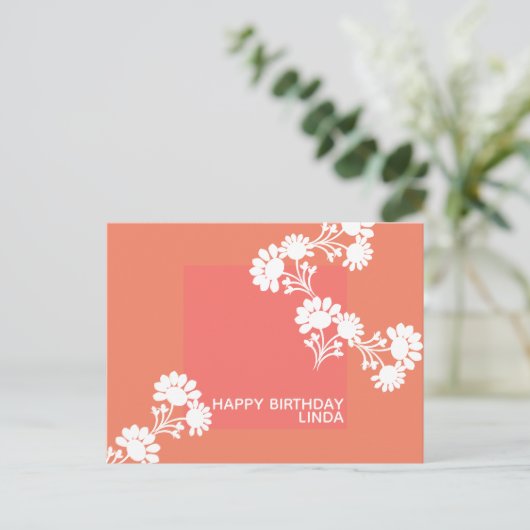 Bloemig oranje tweedelig blok llustratie briefkaart (Staand voorkant)