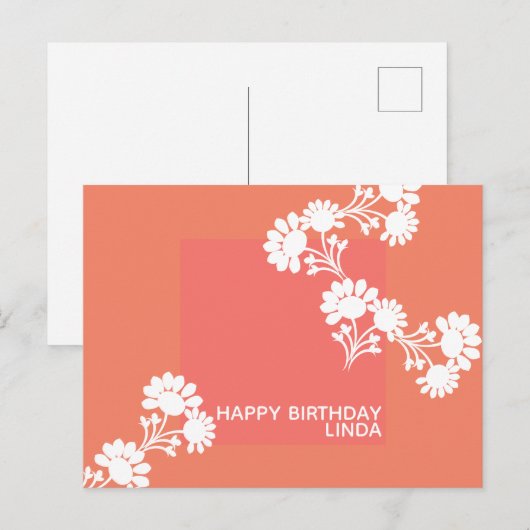 Bloemig oranje tweedelig blok llustratie briefkaart (Voorkant / Achterkant)