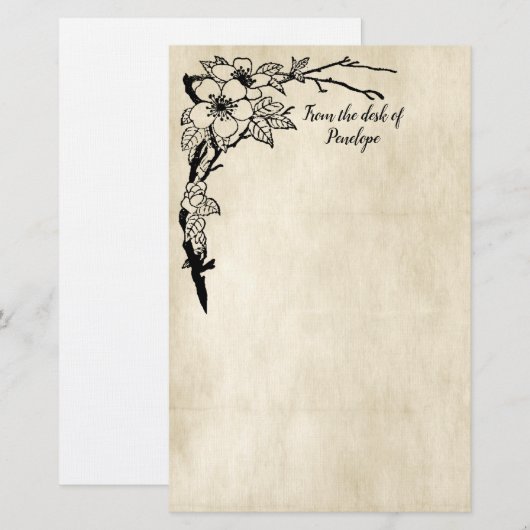  bloemig oud perkament Voeg Jouw namen toe Briefpapier (Voorkant / Achterkant)