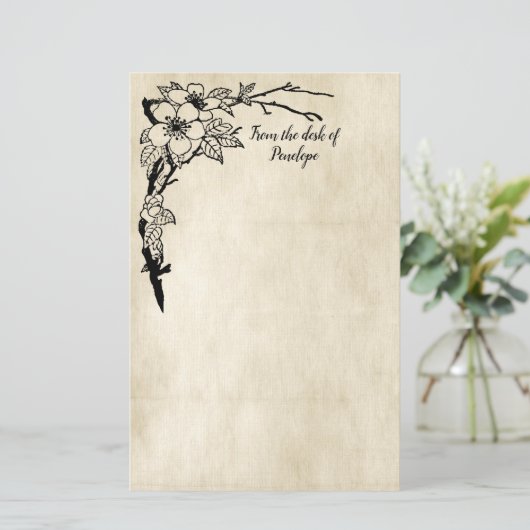  bloemig oud perkament Voeg Jouw namen toe Briefpapier (Staand voorkant)