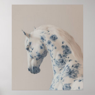 Bloemig paard in zachte pasteltinten poster