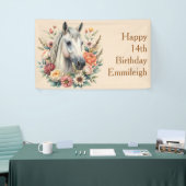 Bloemig Paard Tiener Meisje Verjaardag Spandoek (Beurs)