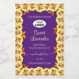 Bloemig Paars Productlabel Gele Rozen met Logo Voedselcontainer Etiket