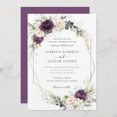 Bloemig Paars Witte Pruim Groengroen Goud Bruiloft Kaart (Voorkant / Achterkant)