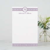 Bloemig Paarse witte monogram Initiaal briefpapier (Staand voorkant)